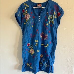 Johnny Was Cobalt Blue Embroidered Floral Mini Dress